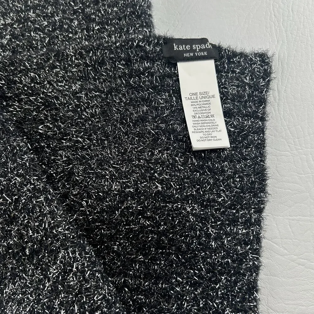 Kate Spade New York Black Metallic Knit Scarf and hat Women’s Soft Winter